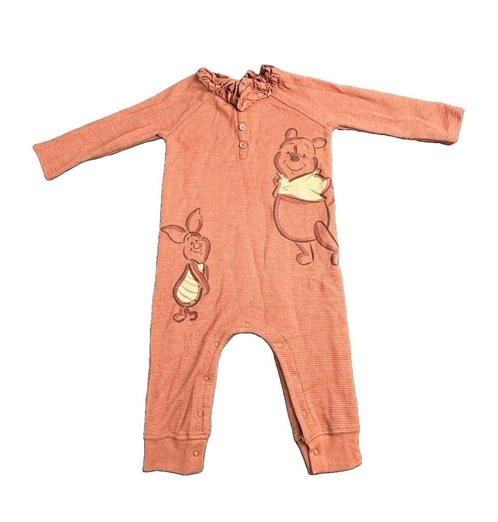 Disney Baby Winnie the Pooh Piglet Waffle Knit Romper 18M Rust Ruffle Collar